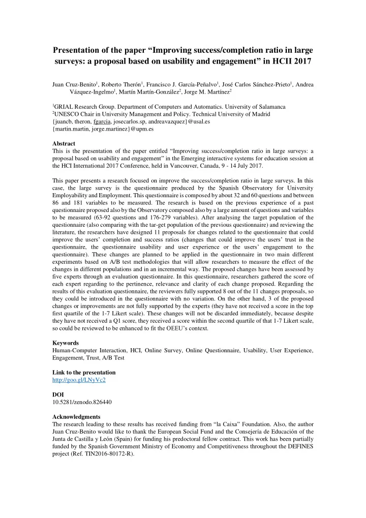 presentation of the paper improving success completion
