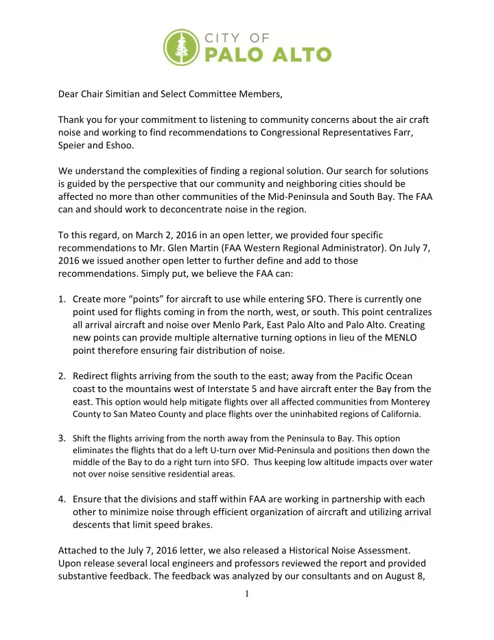 dear chair simitian and select committee members thank