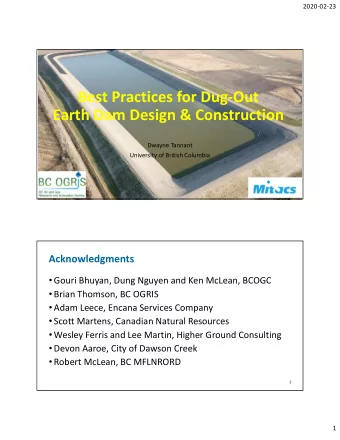 Best Practices for Dug  Out Earth Dam Design &amp; Construction Dwayne Tannant University of