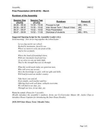 Assembly  190312  Prize Presentation (2018-2019)  March  Rundown of the Assembly  Session One