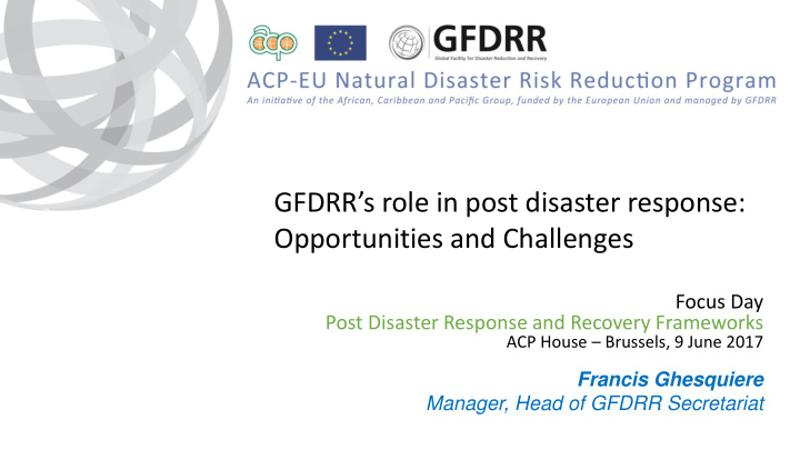 gfdrr s role in post disaster response