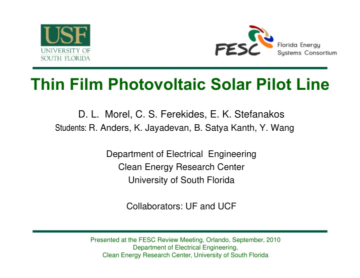 thin film photovoltaic solar pilot line