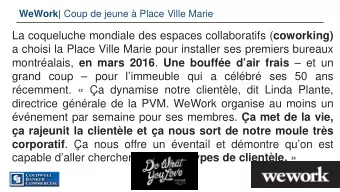 La coqueluche mondiale des espaces collaboratifs ( coworking)  a choisi la Place Ville Marie pour