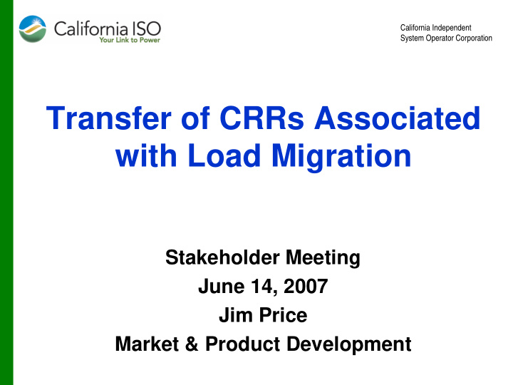 transfer of crrs associated with load migration