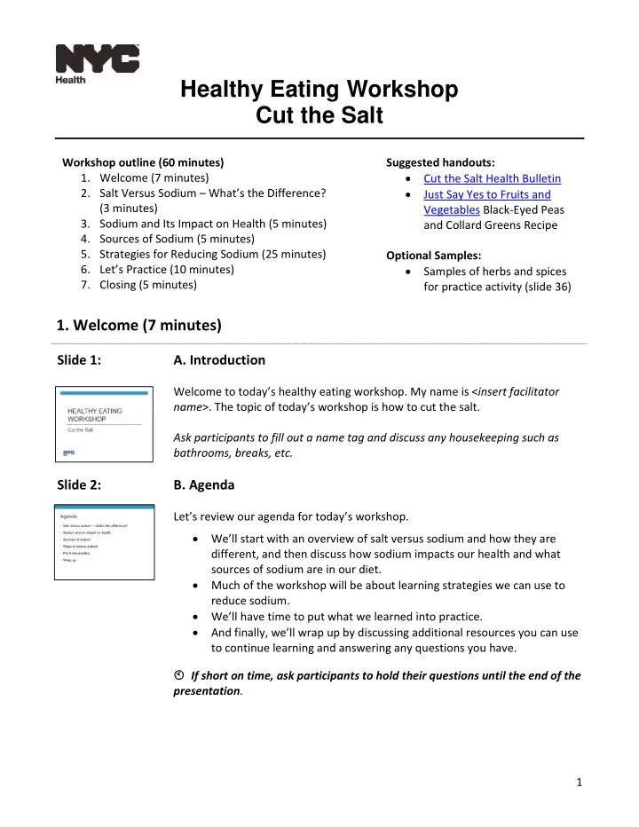 healthy eating workshop cut the salt
