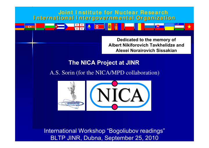 the nica project at jinr a s sorin for the nica mpd