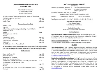 Whos Who in our Service this week?  The Presentation of the Lord (BAS 401)  (Scheduled)