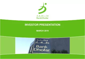 INVESTOR PRESENTATION  MARCH 2019  Disclaimer  THIS PRESENTATION IS NOT FOR PUBLICATION, RELEASE,