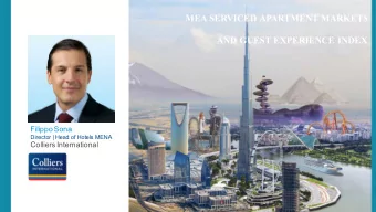 MEA SERVICED APARTMENT MARKETS  AND GUEST EXPERIENCE INDEX  Filippo Sona  Director | Head of Hotels