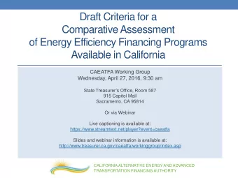 Draft Criteria for a Comparative Assessment of Energy Efficiency Financing Programs Available in