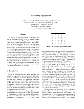 Clustering Aggregation  Aristides Gionis, Heikki Mannila, and Panayiotis Tsaparas  Helsinki