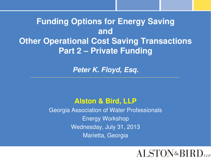 funding options for energy saving and other operational