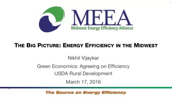 T HE B IG P ICTURE : E NERGY E FFICIENCY IN THE M IDWEST  Nikhil Vijaykar  Green Economics: