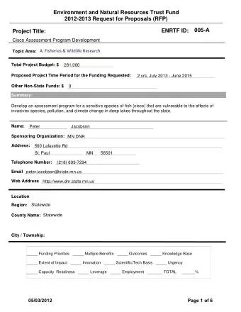 Environment and Natural Resources Trust Fund  2012-2013 Request for Proposals (RFP)  005-A  ENRTF