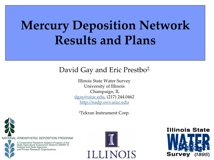 mercury deposition network results and plans