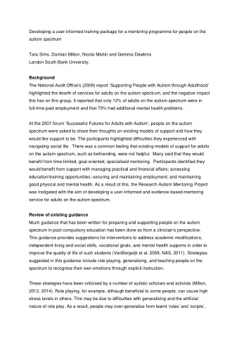 Developing a user-informed training package for a mentoring programme for people on the  autism