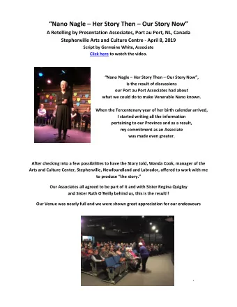 Nano Nagle  Her Story Then  Our Story N ow  A Retelling by Presentation Associates,