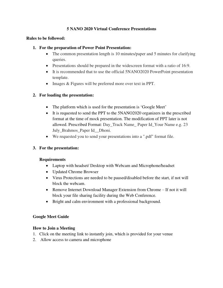 5 nano 2020 virtual conference presentations rules to be