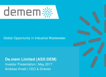 Decentralised Water Management  Investor Presentation | May 2017  Investor Presentation  Andreas