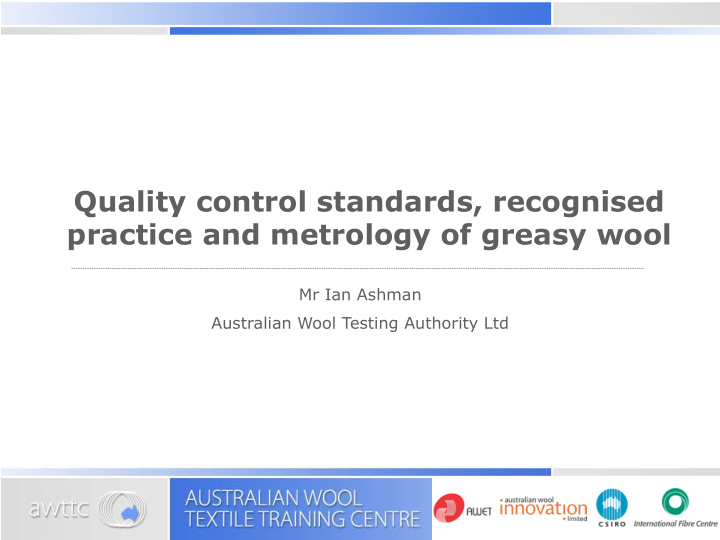 quality control standards recognised practice and