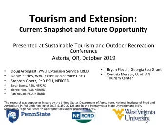 Tourism and Extension:  Current Snapshot and Future Opportunity  Presented at Sustainable Tourism