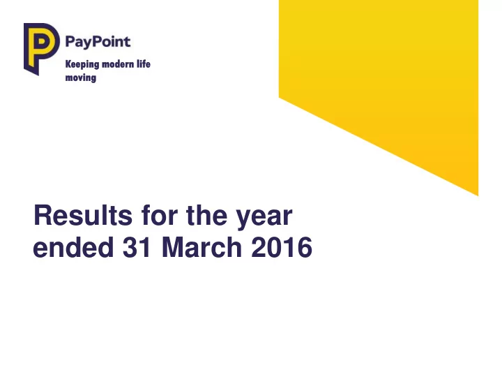 results for the year ended 31 march 2016