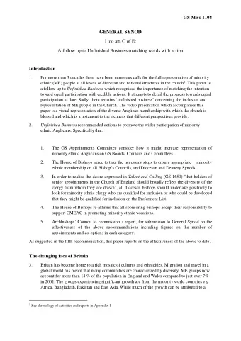 GS Misc 1108  GENERAL SYNOD  I too am C of E:  A follow up to Unfinished Business-matching words