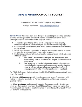 Keys to French FOLD-OUT &amp; BOOKLET  (a complement, not a substitute to any FSL programmes)