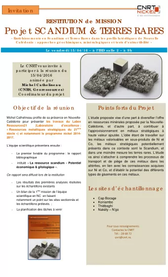 Pro je t SC ANDIUM &amp; T  ERRES RARES   Enric hisse m e nts e n Sc a nd ium  e t T  e rre s Ra