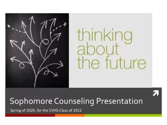 Sophomore Counseling Presentation  Spring of 2020, for the CVHS Class of 2022 Your 9 th Grade
