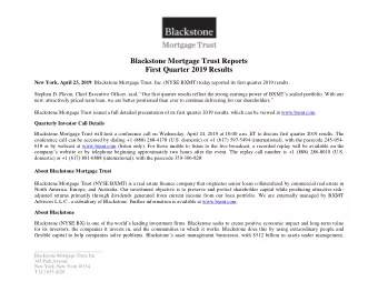 Blackstone Mortgage Trust Reports  First Quarter 2019 Results New York, April 23, 2019 : Blackstone