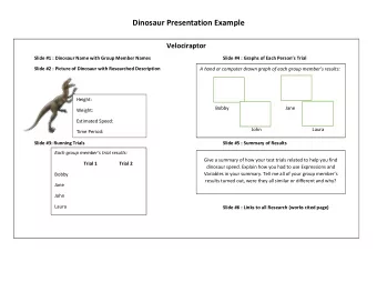 Dinosaur Presentation Example  Velociraptor  Slide #1 : Dinosaur Name with Group Member Names Slide