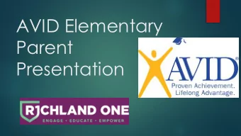 AVID Elementary  Parent  Presentation  What is AVID?  Advancement  Via  Individual  Determination