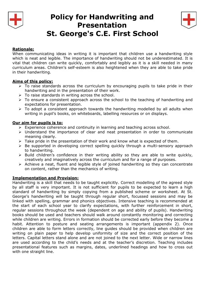 policy for handwriting and presentation st george s c e