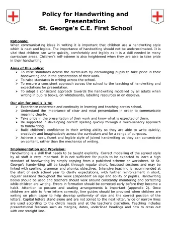 Policy for Handwriting and  Presentation  St. George's C.E. First School  Rationale:  When