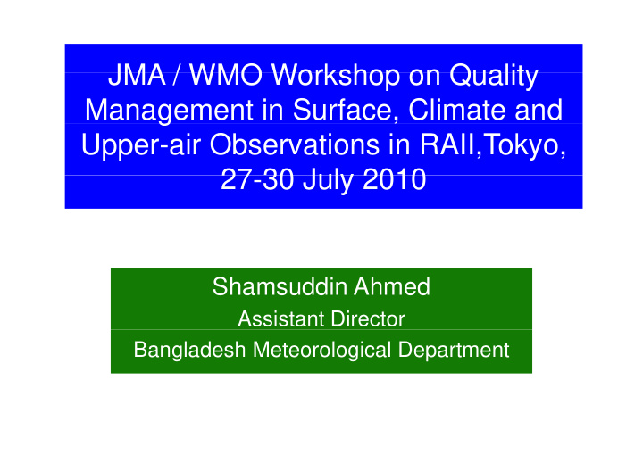 jma wmo workshop on quality jma wmo workshop on quality