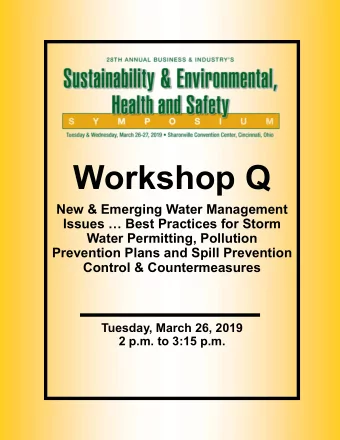 Workshop Q  New &amp; Emerging Water Management  Issues  Best Practices for Storm  Water