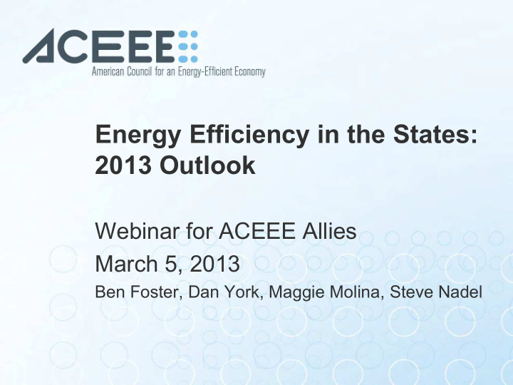energy efficiency in the states 2013 outlook