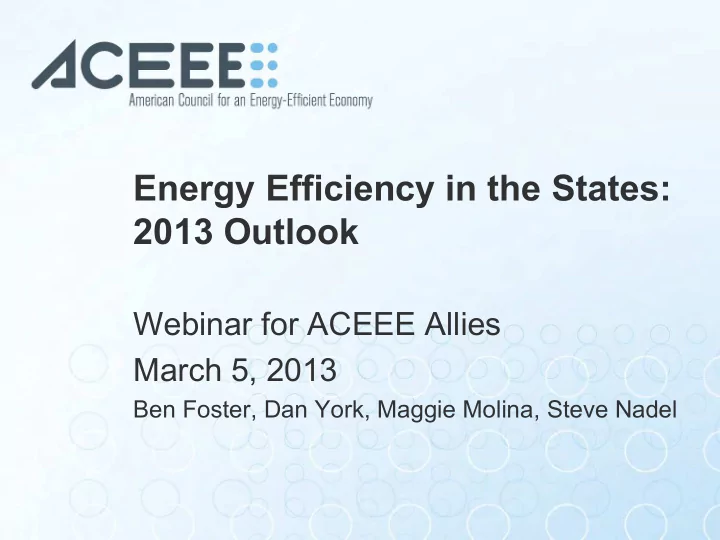 energy efficiency in the states 2013 outlook