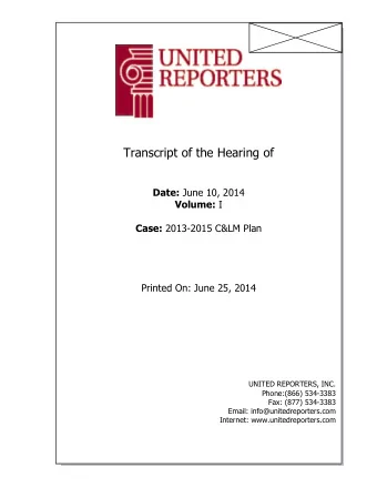 Transcript of the Hearing of Date: June 10, 2014 Volume: I Case: 2013-2015 C&amp;LM Plan  Printed