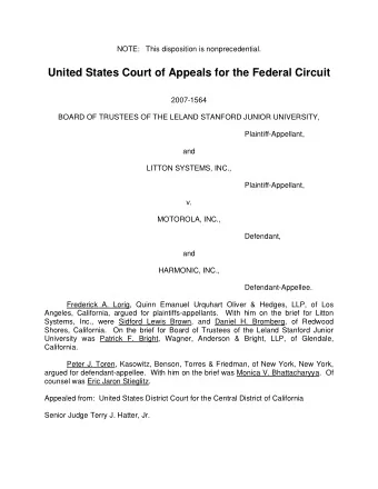 United States Court of Appeals for the Federal Circuit  2007-1564  BOARD OF TRUSTEES OF THE LELAND