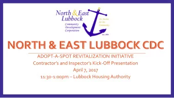 ADOPT-A-SPOT REVITALIZATION INITIATIVE Contractors and Inspectors Kick -Off Presentation