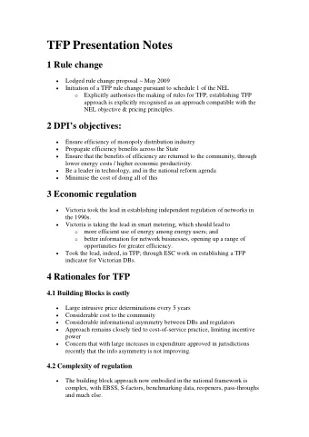 TFP Presentation Notes  1 Rule change   Lodged rule change proposal ~ May 2009   Initiation