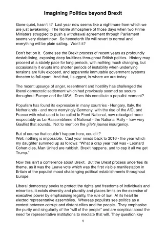 Imagining Politics beyond Brexit  Gone quiet, hasnt it?  Last year now seems like a nightmare