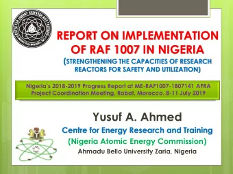 REPORT ON IMPLEMENTATION  OF RAF 1007 IN NIGERIA ( STRENGTHENING THE CAPACITIES OF RESEARCH