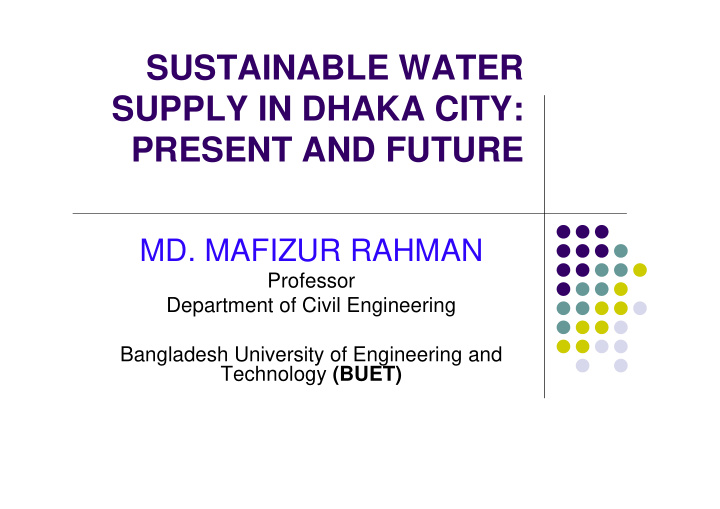 sustainable water supply in dhaka city present and future