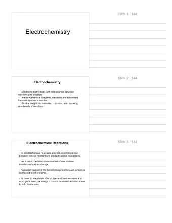 Electrochemistry  Slide 2 / 144  Electrochemistry  Electrochemistry deals with relationships