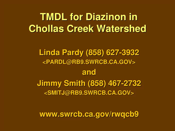 tmdl for diazinon in tmdl for diazinon in chollas creek