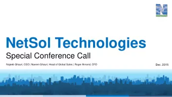 NetSol Technologies  Special Conference Call  Najeeb Ghauri, CEO | Naeem Ghauri, Head of Global