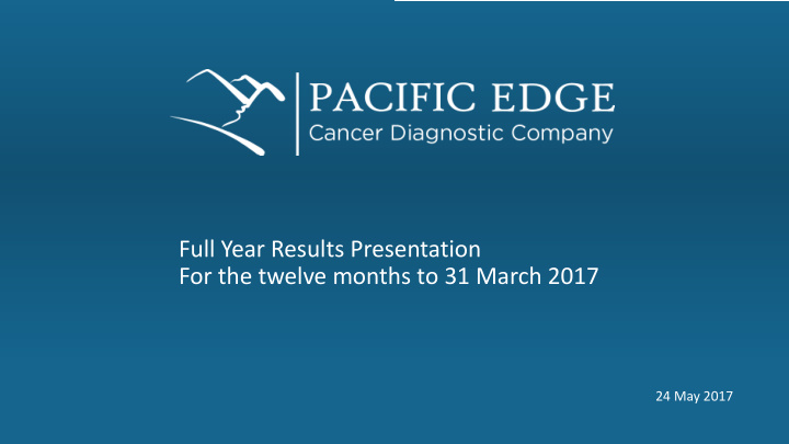 full year results presentation for the twelve months to